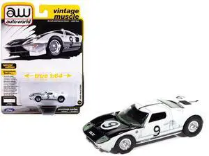 1964 Ford GT40 #9 White with Black Hood and Stripes "Vintage Muscle" Series 1/64 Diecast Model Car by Auto World