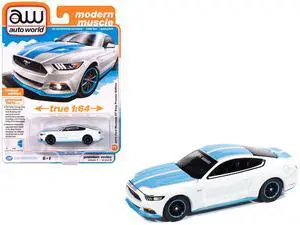 2016 Ford Mustang GT King Premier Edition "Petty's Garage" Oxford White with Petty Blue 1/64 Diecast Model Car by Auto World