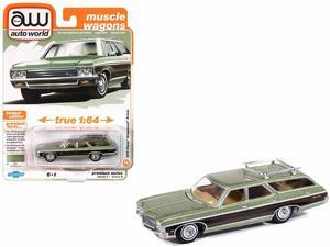 1970 Chevrolet Kingswood Estate Wagon Green Mist Metallic with Woodgrain Sides & Roof Rack 1/64 Diecast Model Car by Auto World
