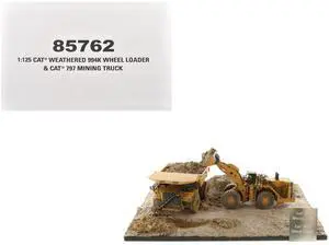 CAT Caterpillar 994K Wheel Loader and 797 Mining Truck Yellow Set "Weathered Series" 1/125 Diecast Model by Diecast Masters