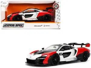 McLaren Senna Red and White with Carbon Hood and Top "HyperSpec" Series 1/24 Diecast Model Car by Jada