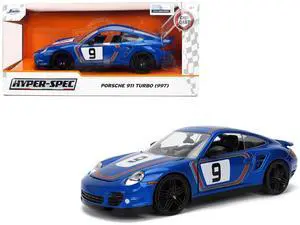 Porsche 911 Turbo (997) #9 Blue Metallic with Stripes "Hyper-Spec" Series 1/24 Diecast Model Car by Jada