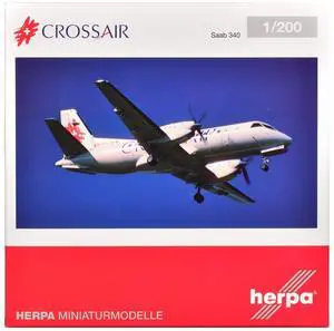 Saab 340 Commercial Aircraft "Crossair" (HB-AKN) White with Tail Graphics 1/200 Diecast Model by Herpa