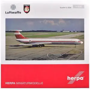 Ilyushin IL-62M Commercial Aircraft "German Luftwaffe" (11+22) White with Red Stripes 1/200 Diecast Model by Herpa