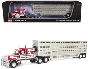 Mack Super-Liner with 60" Flat Top Sleeper and 45' Wilson Trailer Red with White and Gray 1/64 Diecast Model by DCP/First Gear