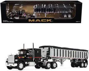 Mack Super-Liner with 60" Flat Top Sleeper and East End Dump Trailer Black 1/64 Diecast Model by DCP/First Gear
