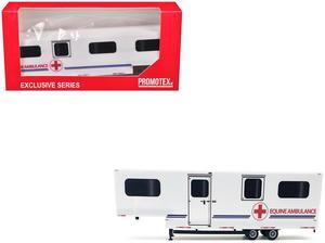 Equine Ambulance Trailer White with Blue Stripes 1/87 (HO) Plastic Model by Promotex