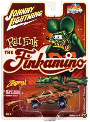 1965 Chevrolet El Camino Zinger "Finkamino" Beige with Graphics "Rat Fink" 1/64 Diecast Model Cars by Johnny Lightning