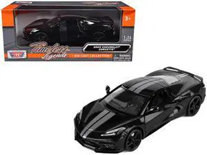 2020 Chevrolet Corvette C8 Stingray Black with Silver Stripes "Timeless Legends" Series 1/24 Die Cast Model Car by Motormax
