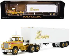 Mack R-Model Day Cab and 40' Vintage Trailer Yellow with Red and White "Mack Anniversary" 1/64 Diecast Model by DCP/First Gear