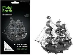 Model Kit Black Pearl Ship Black Version (Moderate Difficulty) Steel Model Kit by Metal Earth