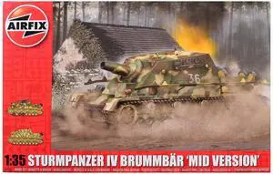 Level 3 Model Kit of Sturmpanzer IV Brummbar "Mid Version" Tank with 2 Scheme Options 1/35 plastic model kit by Airfix