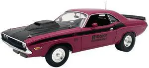 1970 Dodge Challenger T/A Pro Stock "Mopar Performance" Panther Pink w/ Black Stripes and Black 1/18 Diecast Model car by ACME