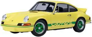 Porsche 911 Carrera 2.7 RS Light Yellow with Green Stripes and Wheels 1/18 Model Car by Autoart