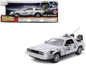 DMC DeLorean Time Machine Brushed Metal with Lights "Back to the Future" (1985) Movie 1/24 Diecast Model Car by Jada