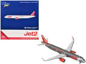 Airbus A321neo Commercial Aircraft "Jet2" (G-SUNO) Gray Metallic with Red Tail 1/400 Diecast Model by GeminiJets