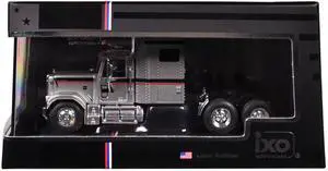 1980 GMC General Truck Tractor Silver Metallic with Black and Red Stripes 1/64 Diecast Model by IXO Models