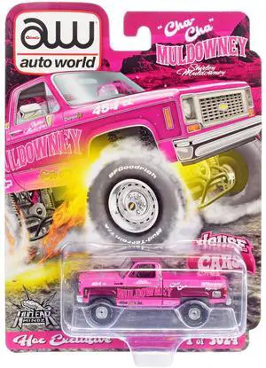 Chevrolet Cheyenne 10 Truck Pink w/Graphics "Cha Cha" Shirley Muldowney (2022) Ltd Ed 1/64 Diecast Model Car by Auto World