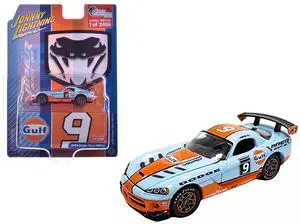 2008 Dodge Viper SRT10 #9 "Gulf Oil" Light Blue and Orange Limited Edition 1/64 Diecast Model car by Johnny Lightning