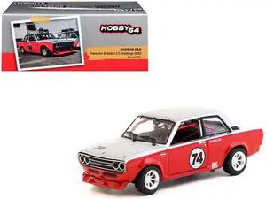 Datsun 510 #74 Daniel Wu "Trans-Am B-Sedan 2.5 Challenge" (2023) Silver and Red "Hobby64" 1/64 Diecast Model Car by Tarmac Works