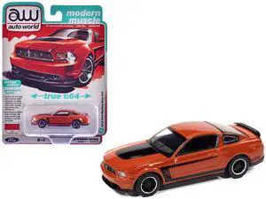 2012 Ford Mustang Boss 302 Competition Orange with Black Accents "Modern Muscle" 1/64 Diecast Model Cars by Auto World