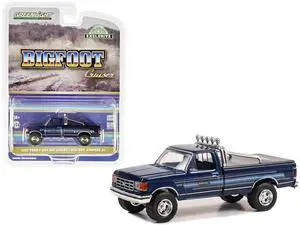 1987 Ford F-250 XLT Lariat Pickup Truck Blue w/Stripes & Blue Interior "Bigfoot Cruiser #1" 1/64 Diecast Model Car by Greenlight