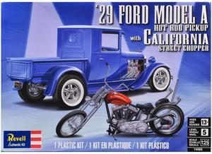 Level 5 Model Kit 1929 Ford Model A Hot Rod Pickup Truck and California Street Chopper Motorcycle 1/25 Scale Model by Revell