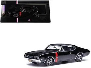 1970 Oldsmobile 442 W-30 Ebony Black with Red Stripes 1/43 Diecast Model by IXO Models