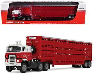 International TranStar COE and 45' Wilson Vintage Livestock Trailer Red and White 1/64 made by DCP/First Gear