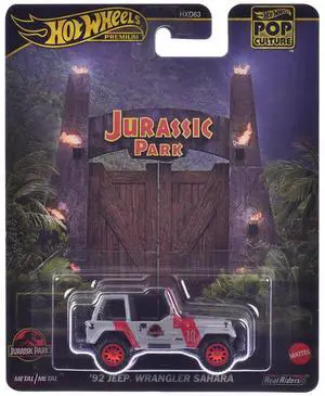 M1992 Jeep Wrangler Sahara Gray with Red "Jurassic Park" (1993) Movie "Pop Culture" Series Diecast Model Car by Hot Wheels