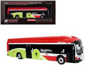 New Flyer Xcelsior Charge NG Electric Transit Bus "TTC" Red and Green with White 1/87 HO Scale Diecast Model by Iconic Replicas