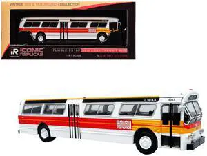 Flxible 53102 New Look Transit Bus "San Francisco MUNI" White with Red & Yellow 1/87 (HO) Scale Diecast Model by Iconic Replicas