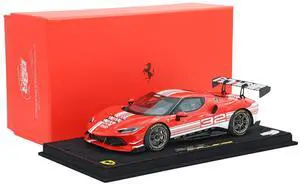 2023 Ferrari 296 Challenge #32 "Launch Version" Red with White with CASE Limited Edition to 296 pieces 1/18 Model Car by BBR
