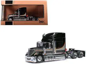 2010 International Lonestar Truck Tractor Black with Silver Stripes 1/64 Diecast Model by IXO Models