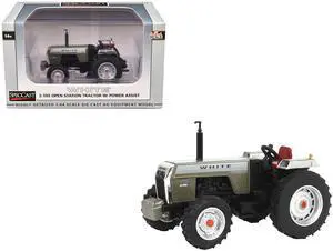White 2-105 Open Station Power Assist Tractor Brushed Metal with White Stripes 1/64 Diecast Model by SpecCast