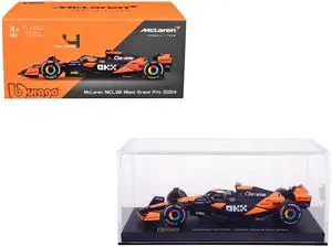 McLaren MCL38 #4 Lando Norris "OKX" Winner F1 "Miami GP" (2024) with Figure and Case "Race" 1/43 Diecast Model Car by Bburago