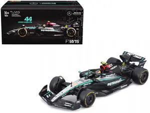Mercedes-AMG F1 W15 E Performance #44 "Petronas" F1 World Championship (2024) w/Figure & Case 1/43 Diecast Model Car by Bburago