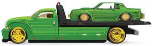 Maisto Flatbed Truck Green Metallic w/Graphics & 1987 Buick Regal T-Type Green Met with Graphics 1/64 Diecast Models by Maisto