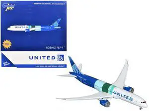 Boeing 787-9 Commercial Aircraft with Flaps Down "United Airlines" White and Blue with Stripes 1/400 Diecast Model by GeminiJets