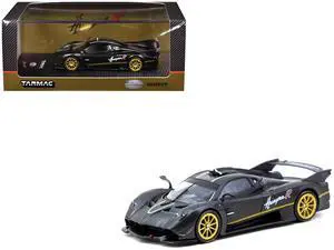 Pagani Huayra R Matt Black Carbon Fiber with Gold Wheels Limited Edition "Global64" 1/64 Diecast Model Car by Tarmac Works