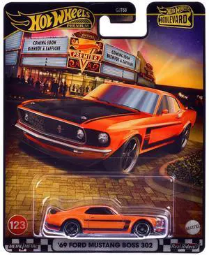 1969 Ford Mustang Boss 302 Orange with Black Stripes and Hood "Boulevard" Series Diecast Model Car by Hot Wheels
