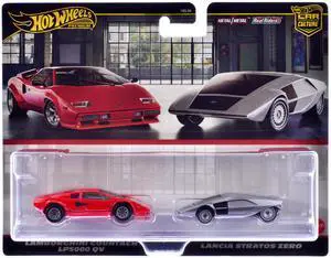 Lamborghini Countach LP5000 QV Red and Lancia Stratos Zero Gray Metallic "Car Culture" Set  Diecast Model Cars by Hot Wheels