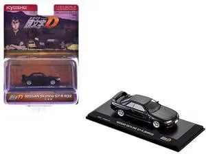 Nissan Skyline GT-R (BNR32) RHD (Right Hand Drive) Black "Initial D" Manga 1/64 Diecast Model Car by Kyosho