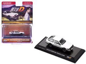 Toyota Sprinter Trueno (AE86) RHD White and Black with Graphics "Initial D" Manga 1/64 Diecast Model Car by Kyosho