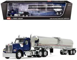 Kenworth W990 Day Cab with Walker Food Grade Tank Trailer Viper Blue 1/64 Diecast Model made by DCP/First Gear