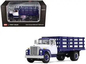 1970s International Loadstar Stake Truck White and Navy Blue 1/64 die cast model by DCP/First Gear
