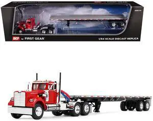 White Western Star 4900 Day Cab with 48 Utility Flatbed Trailer Viper Red 1/64 Diecast Model made by DCP/First Gear