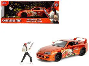 1995 Toyota Supra Orange Metallic with Graphics & Chainsaw Man Figure "Chainsaw Man" (2022) TV Series 1/24 Diecast Model by Jada