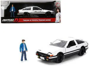 Toyota Trueno (AE86) RHD White and Black with Graphics and Figure "Initial D" (1998-2021) TV Series 1/24 Diecast Model by Jada