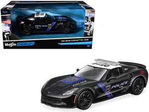 2015 Chevrolet Corvette Z06 "Police" Black with Blue Stripes & White "Maisto Design Authority" 1/24 Die Cast Model Car by Maisto